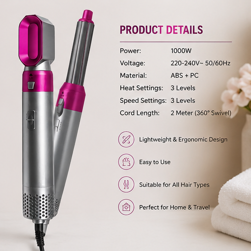 5-in-1 Hot Air Styler ā Hair Dryer, Curler, Straightener & Volumizer