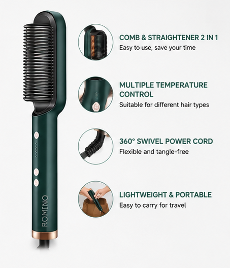 Fast Hair Straightening Comb ā Electric Hot Brush for Smooth & Frizz-Free Hair Styling