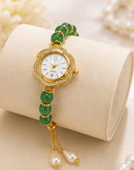 Boho Green Beaded Bracelet Watch
