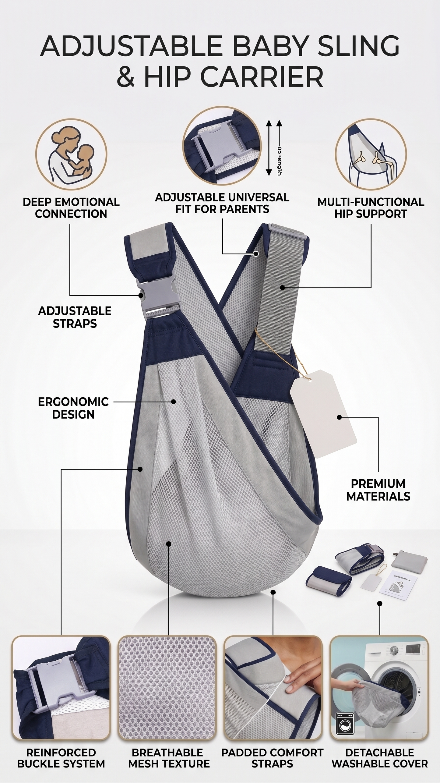 Adjustable Baby Sling Carrier – Breathable Cotton Mesh Hip Carrier for New-borns (1 Piece)