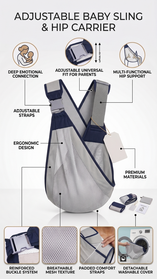 Adjustable Baby Sling Carrier – Breathable Cotton Mesh Hip Carrier for New-borns (1 Piece)