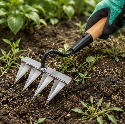 Heavy Duty Carbon Steel Garden Weeding Tool with 5 Teeth