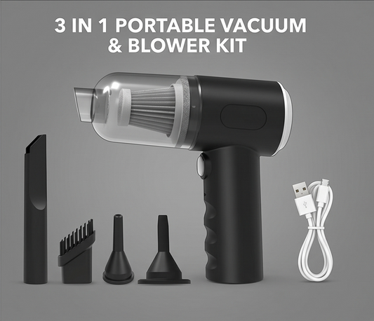 3-in-1 Portable Vacuum Cleaner, Air Blower & Mini Dust Buster (USB Rechargeable)