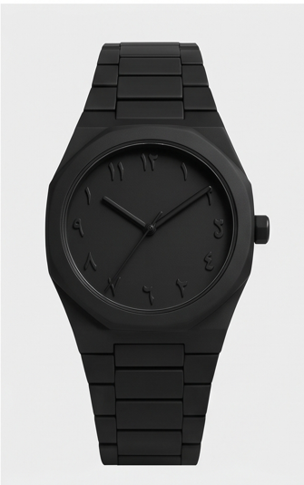 Matte Black Analog Wristwatch with Eastern Arabic Dial