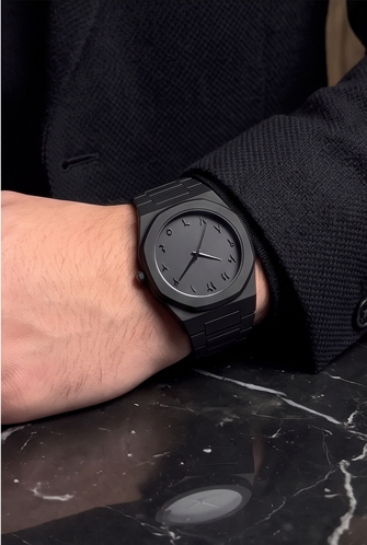Matte Black Analog Wristwatch with Eastern Arabic Dial