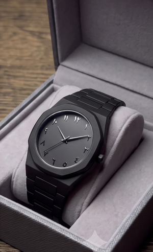Matte Black Analog Wristwatch with Eastern Arabic Dial