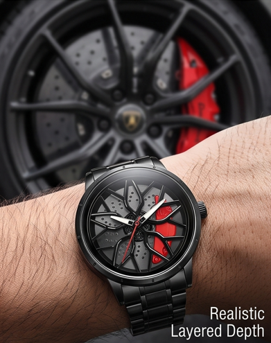 Stereoscopic Car Wheel Quartz Wristwatch – Alloy Steel Analog Watch (1 Piece)