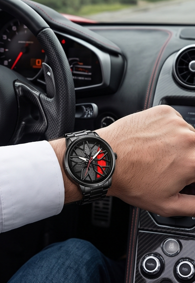Stereoscopic Car Wheel Quartz Wristwatch – Alloy Steel Analog Watch (1 Piece)