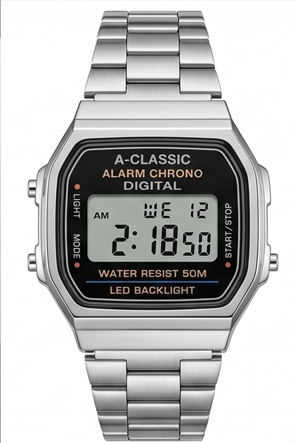 Classic Retro Digital Unisex Watch – Stainless Steel Strap with LED Display (1 Piece)