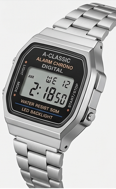 Classic Retro Digital Unisex Watch – Stainless Steel Strap with LED Display (1 Piece)