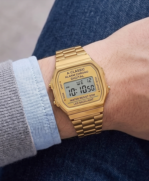 Classic Digital Unisex Watch – Stainless Steel Strap with LED Display