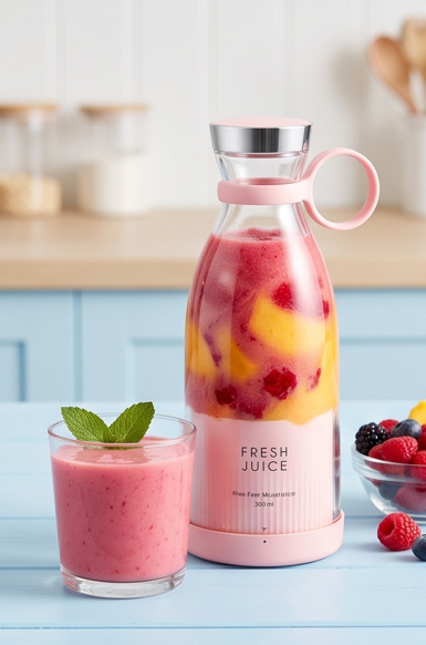 Portable USB Rechargeable Mini Juicer Blender – Personal Smoothie Maker with 4 Blades