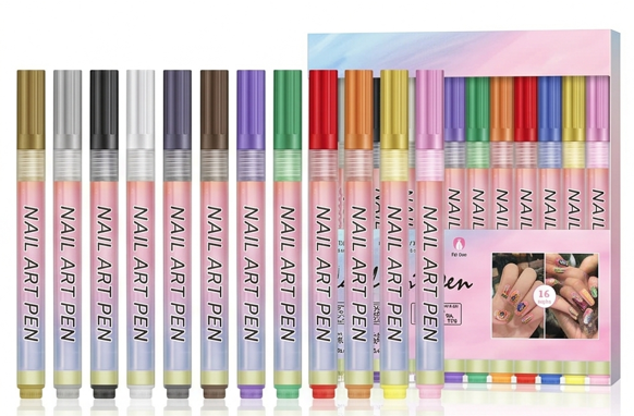 12 Colours Nail Art Pen Set – Fine Tip Nail Design Pens for DIY Nail Art (1 Set)