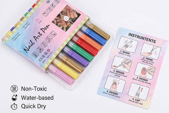 12 Colours Nail Art Pen Set – Fine Tip Nail Design Pens for DIY Nail Art (1 Set)