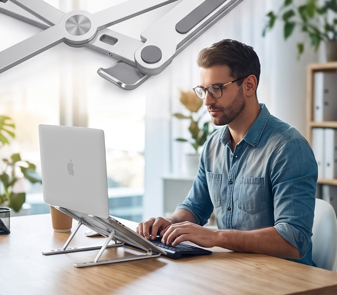 Foldable Aluminium Laptop Stand – Adjustable Ergonomic Laptop Holder for 10–17 Inch Laptops