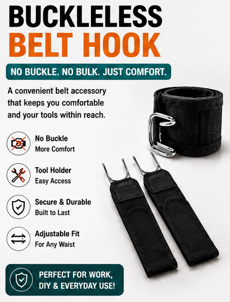 Buckleless Belt Hook – Adjustable No-Buckle Belt Tool Holder for Men & Women