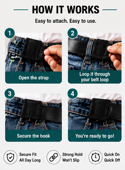 Buckleless Belt Hook – Adjustable No-Buckle Belt Tool Holder for Men & Women