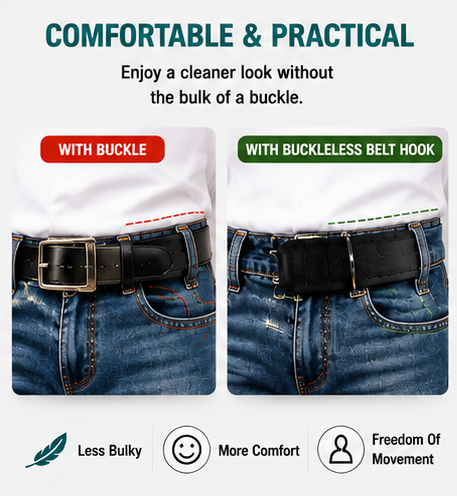 Buckleless Belt Hook – Adjustable No-Buckle Belt Tool Holder for Men & Women
