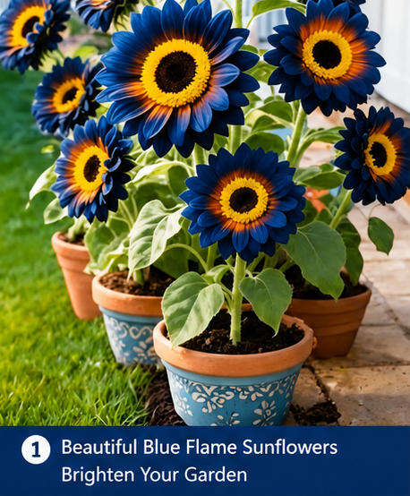 Blue Flame Sunflower Seeds – Beautiful Blue Sunflower Flower Seeds with 100g Organic Potting Mix