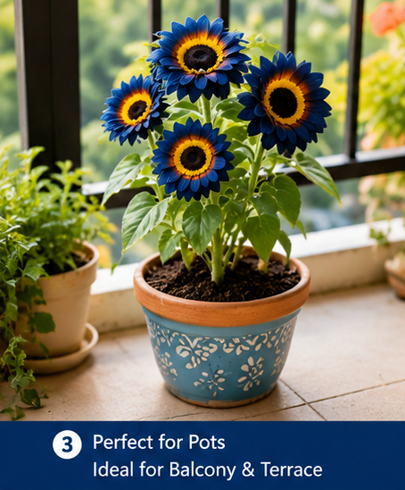 Blue Flame Sunflower Seeds – Beautiful Blue Sunflower Flower Seeds with 100g Organic Potting Mix