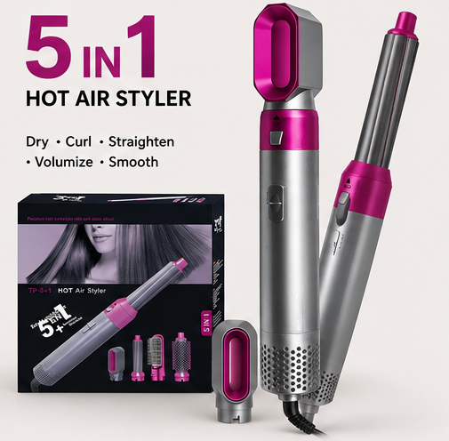5-in-1 Hot Air Styler – Hair Dryer, Curler, Straightener & Volumizer