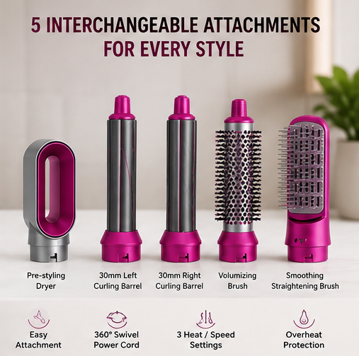 5-in-1 Hot Air Styler – Hair Dryer, Curler, Straightener & Volumizer