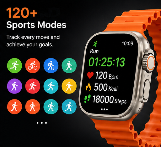 Smart Sports Watch with 1.99" Display – 120+ Sports Modes & Wireless Charging
