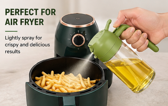 Cooking Oil Spray Bottle for Air Fryer – Fine Mist Oil Sprayer with Press Pump & Refillable Glass Bottle