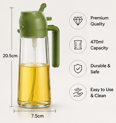 Cooking Oil Spray Bottle for Air Fryer – Fine Mist Oil Sprayer with Press Pump & Refillable Glass Bottle