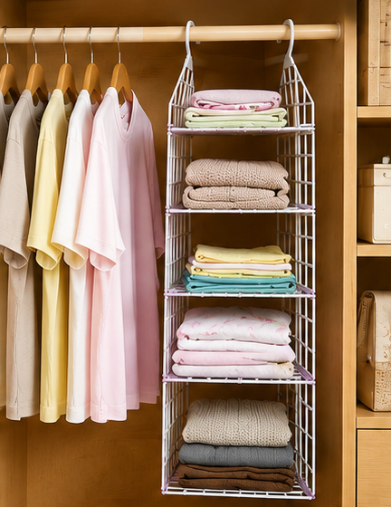 5 Layer Hanging Folding Cloth Rack – Space-Saving Closet Storage Organizer