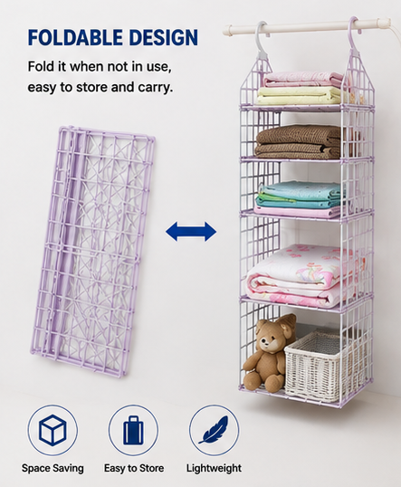 5 Layer Hanging Folding Cloth Rack – Space-Saving Closet Storage Organizer