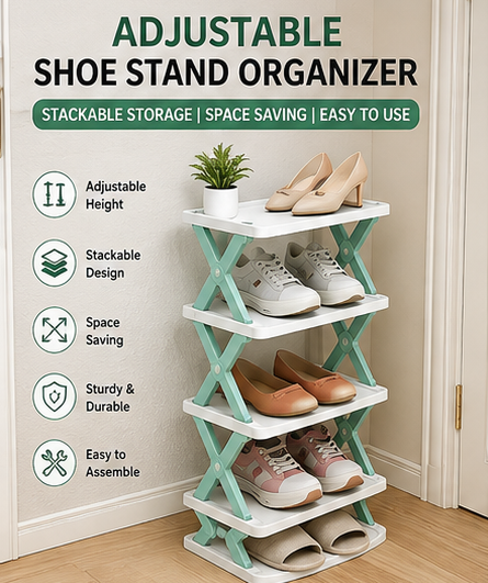 Adjustable Shoe Stand Organizer Stackable Storage Bedroom Entryway Slots Shelf Footwear Rack
