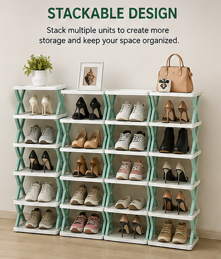 Adjustable Shoe Stand Organizer Stackable Storage Bedroom Entryway Slots Shelf Footwear Rack