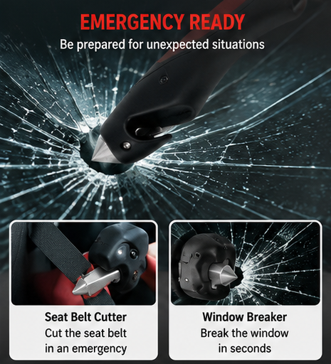 5-in-1 Car Support Handle with Window Breaker, Seat Belt Cutter & LED Light