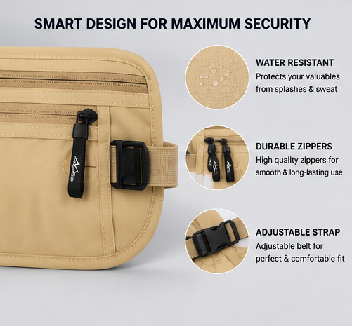 Anti Theft Passport Wallet for Men & Women | Hidden Waist Pouch Travel Security Bag