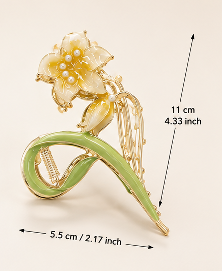 Lily Hair Claw Clip for Women & Girls | Elegant Metal Alloy Flower Hair Clip with Pearl Details