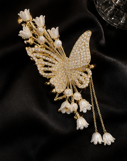 Luxury Butterfly Pearl Hair Claw Clip for Women & Girls | Korean-Inspired Rhinestone Hair Clutcher