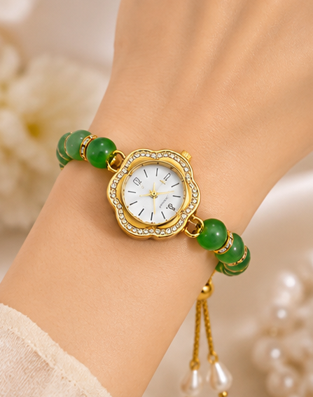 Boho Green Beaded Bracelet Watch