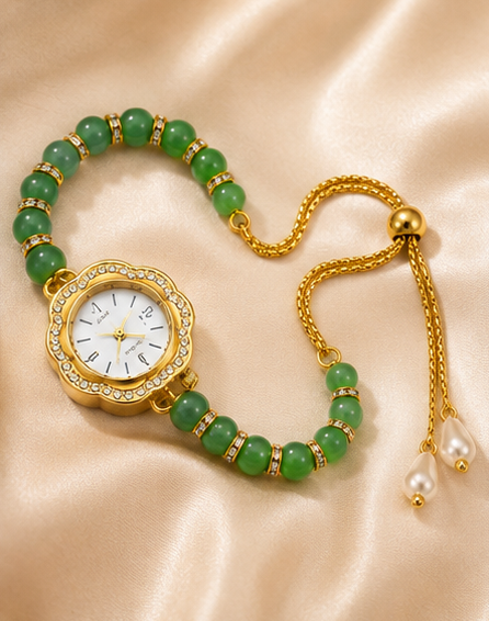 Boho Green Beaded Bracelet Watch
