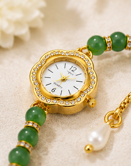Boho Green Beaded Bracelet Watch