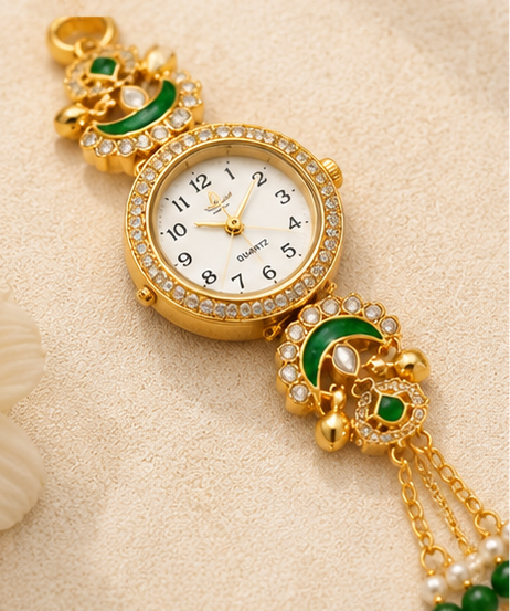 Boho Gold & Green Tassel Bracelet Watch