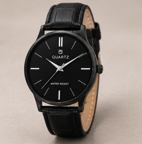 Men's Classic Black Analog Leather Watch