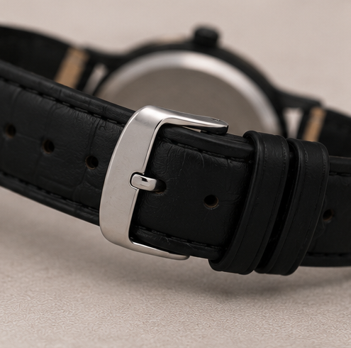 Men's Classic Black Analog Leather Watch