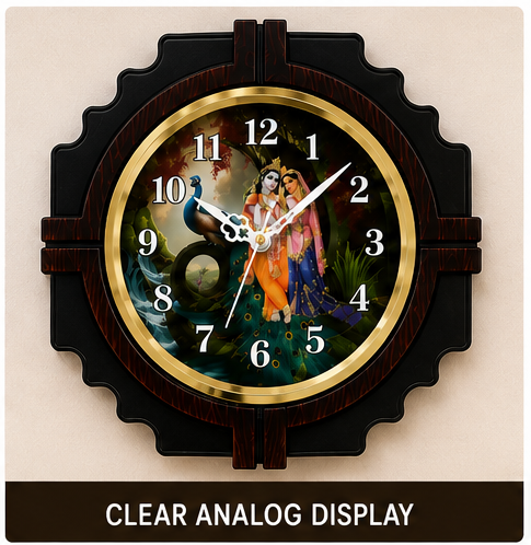 Radha Krishna Analog Wall Clock – Black & Brown