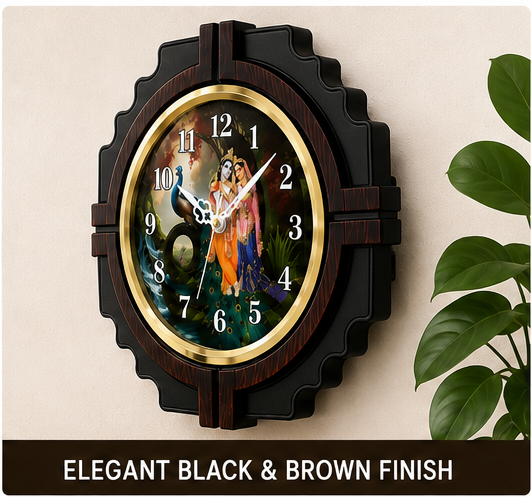 Radha Krishna Analog Wall Clock – Black & Brown