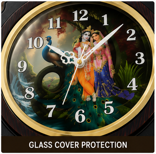 Radha Krishna Analog Wall Clock – Black & Brown