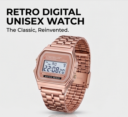 Retro Digital Unisex Watch – Stainless Steel Strap with LED Display (1 Piece)