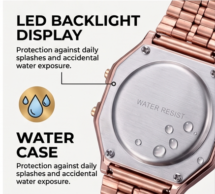 Retro Digital Unisex Watch – Stainless Steel Strap with LED Display (1 Piece)