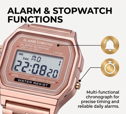 Retro Digital Unisex Watch – Stainless Steel Strap with LED Display (1 Piece)
