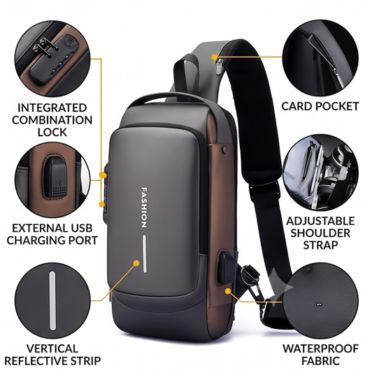 Anti-Theft Crossbody Sling Bag with USB Charging Port – Waterproof Shoulder Bag for Men & Women
